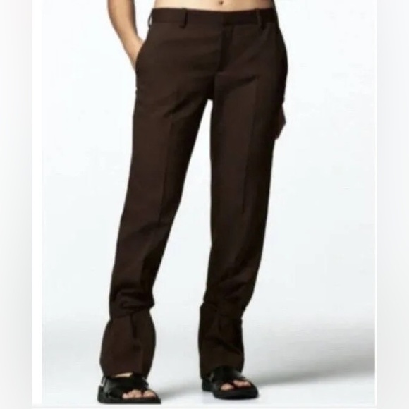 Zara Wool Blend Brown Dress Pants/Trousers w/ Belt Loop Detailing at Hems NWT S - Picture 1 of 12